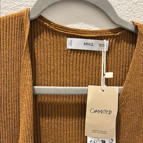 MANGO NEW Women's Brown ribbed Sweater Wrap Dress long sleeve - Picture 4 of 7